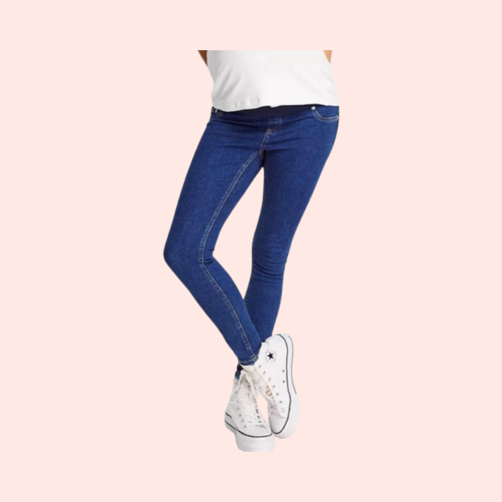 Jeans skinny taille haute avec bande passant sous le ventre